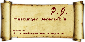 Presburger Jeremiás névjegykártya